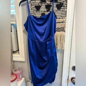 Emerald Sundae Blue Asymmetrical Ruched Midi Dress